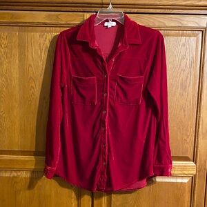 Umgee Red Velvet Button Down Shirt